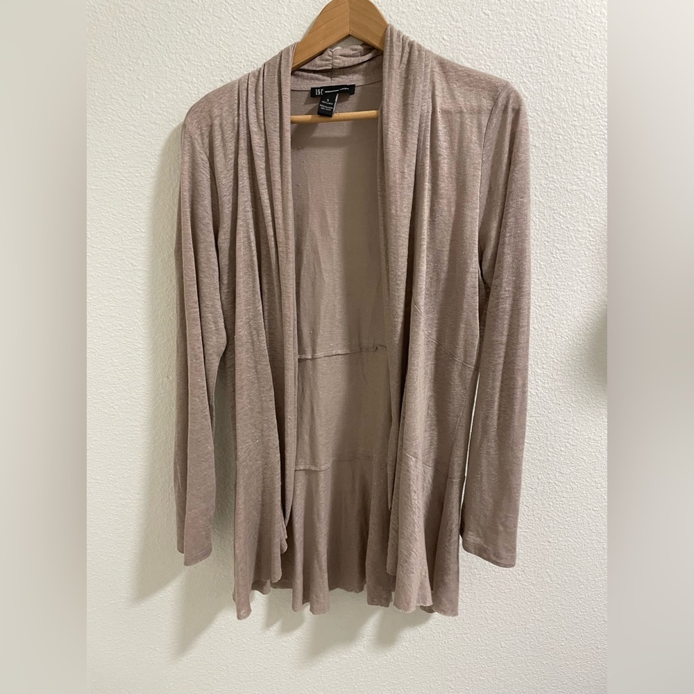 Inc international concepts linen Women's Beige Open Front Cardigan
